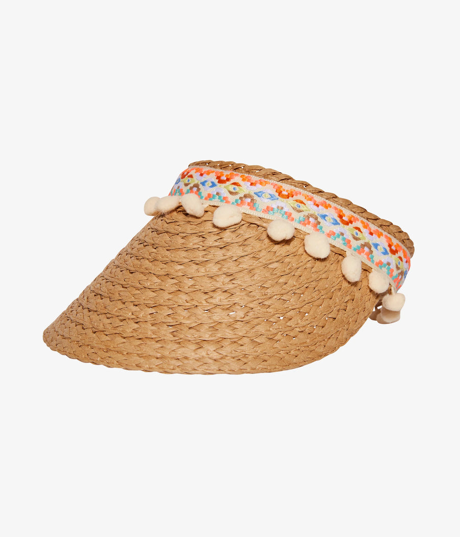 Headster | Pom Pom Straw Visor Hat