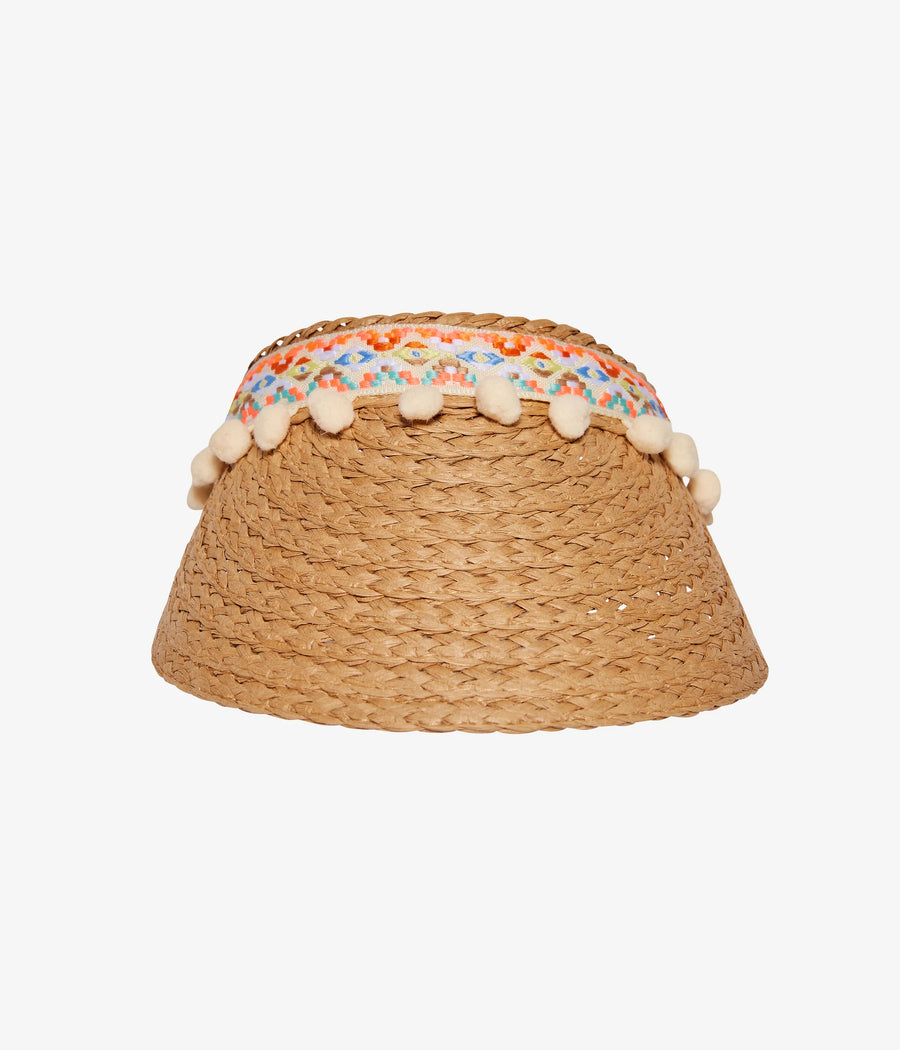 Headster | Pom Pom Straw Visor Hat
