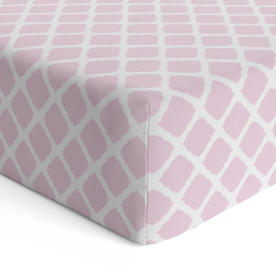 Kushies | Flannel Crib Sheet - Pink Lattice