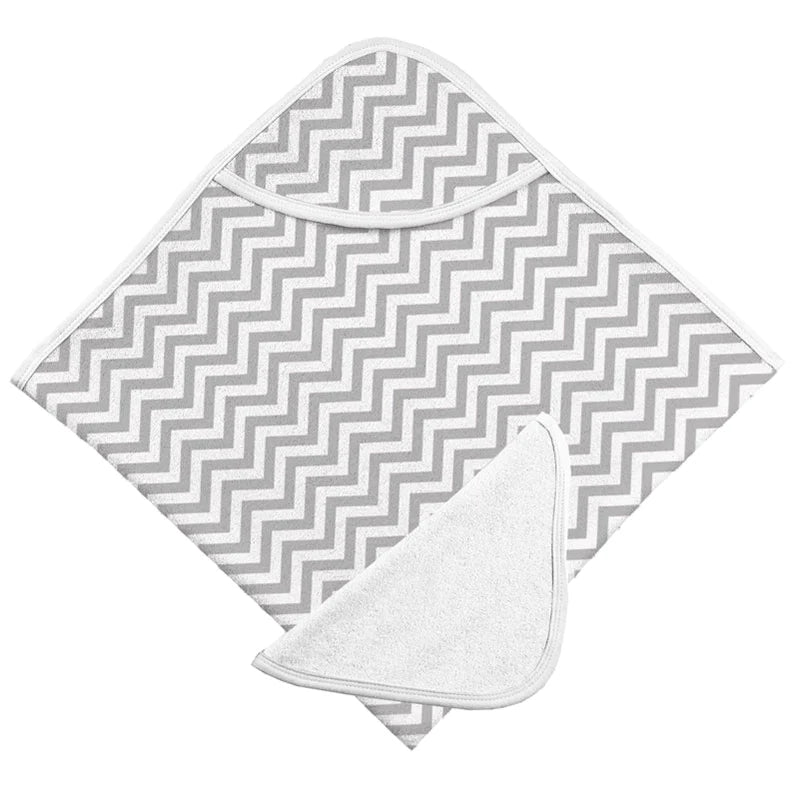 Kushies | Hooded Towel & Washcloth Set - Grey Chevron