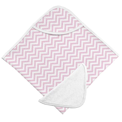 Kushies | Hooded Towel & Washcloth Set - Pink Chevron