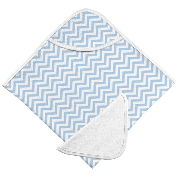 Kushies | Hooded Towel & Washcloth Set - Blue Chevron