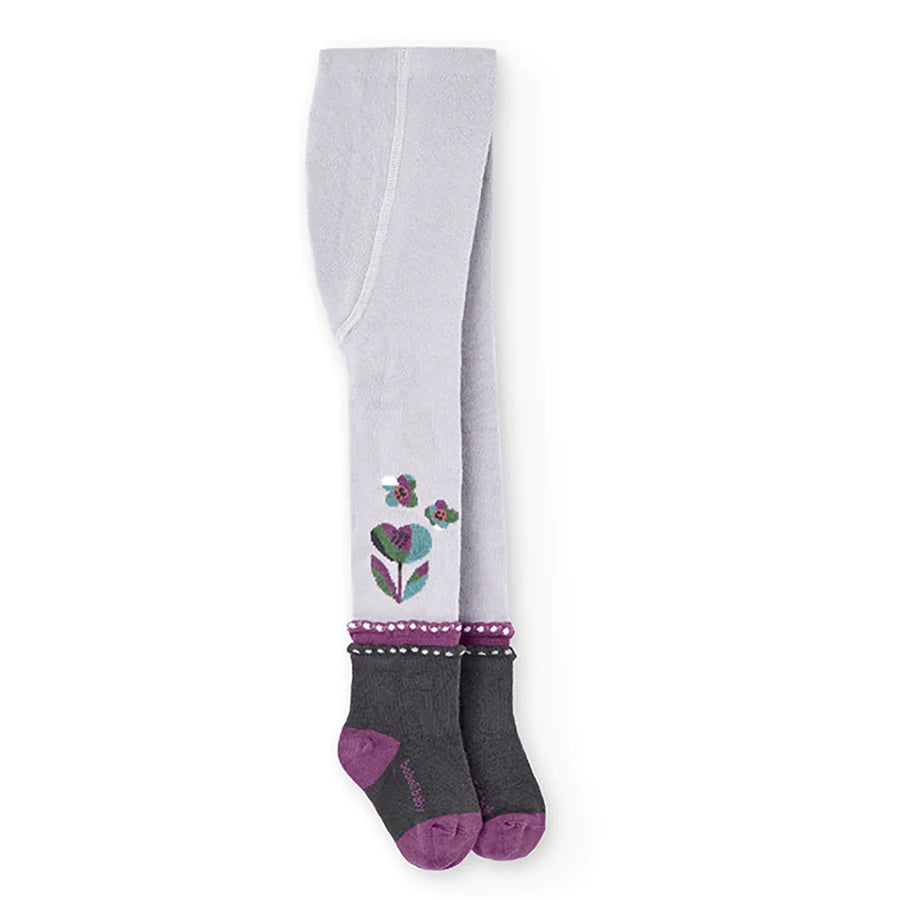 Boboli | Purple Flower Tights with Built in Socks