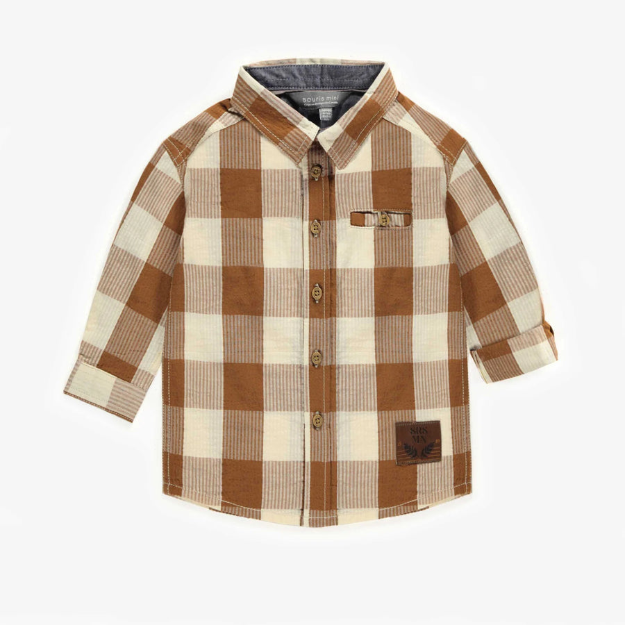 Souris Mini | Brown Checkered Seersucker Shirt