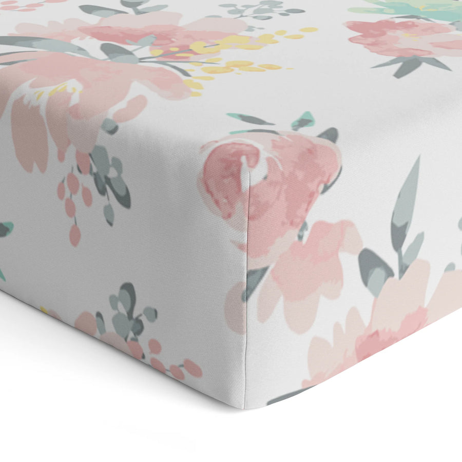 Kushies | Percale Cotton Crib Sheet - Watercolour Flowers