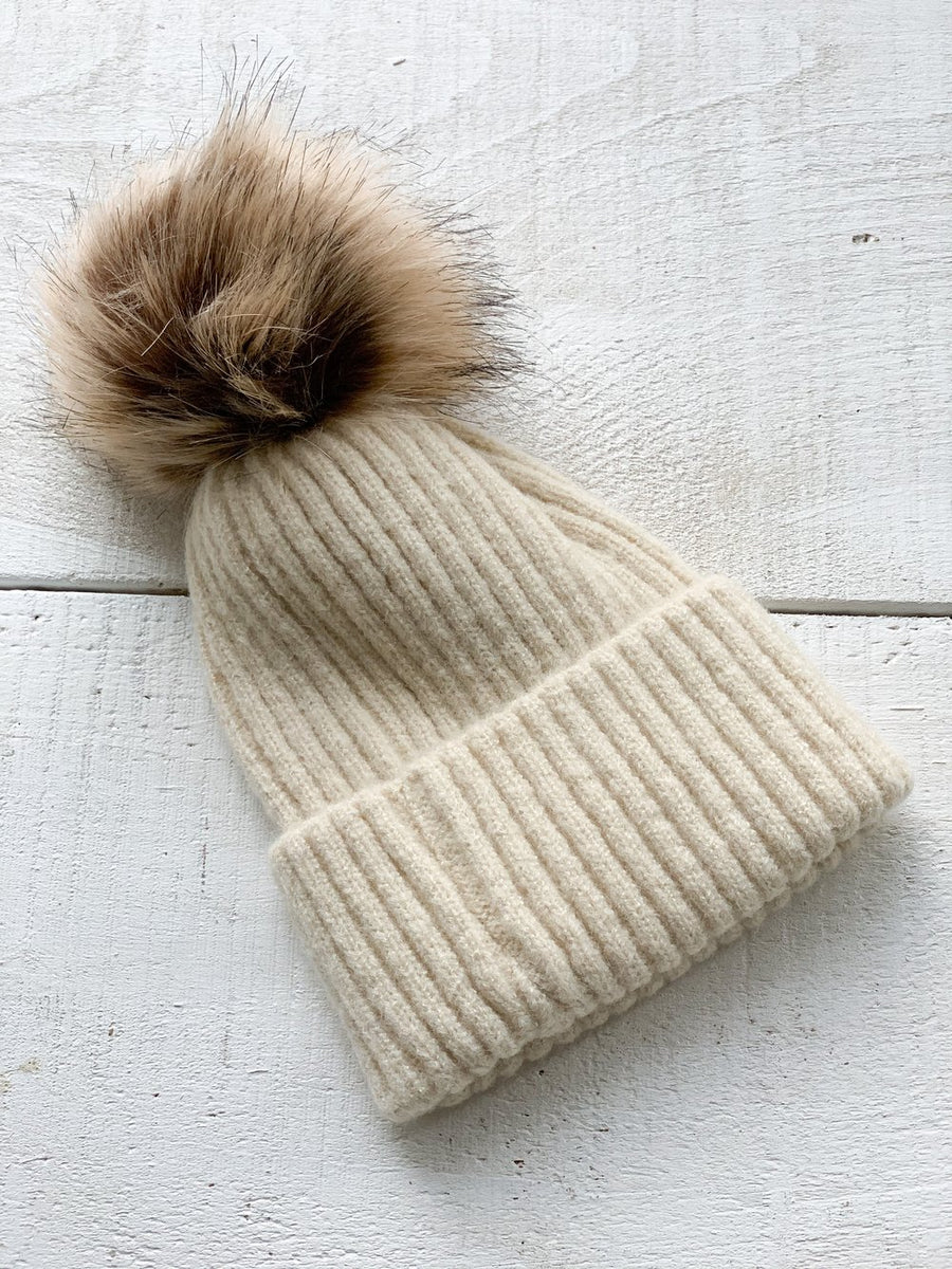 Mini Bretzel | Beige Pom Pom Hat